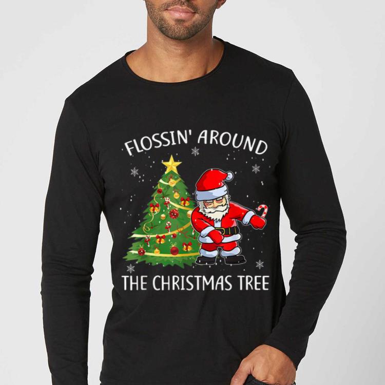 Awesome Funny Flossin' Around The Christmas Tree Flossing Santa shirt