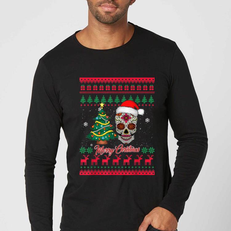 Awesome Santa Sugar Skull and Christmas Tree Ugly Christmas shirt