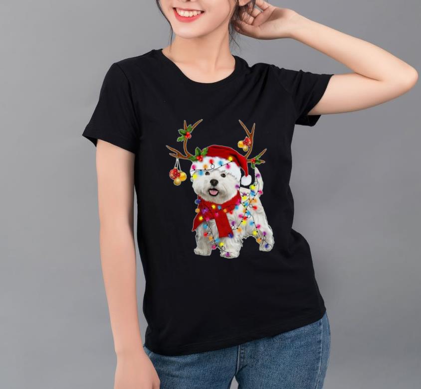 Awesome Santa Westie Dog Gorgeous Reindeer Christmas Light shirt