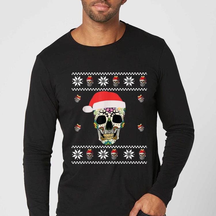 Awesome Sugar Skull With Santa Hat Ugly Christmas shirt