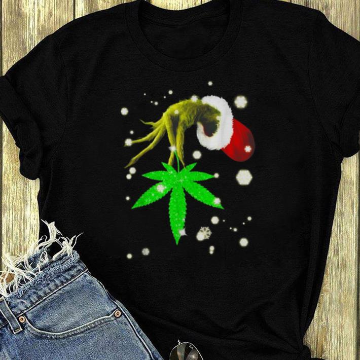 Hot The Grinch Santa Hold Weed Smoking Christmas shirt