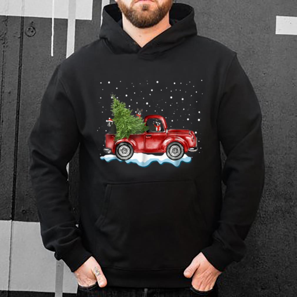 Nice Boston Terrier Dogs Ride Red Truck Christmas Gifts shirt
