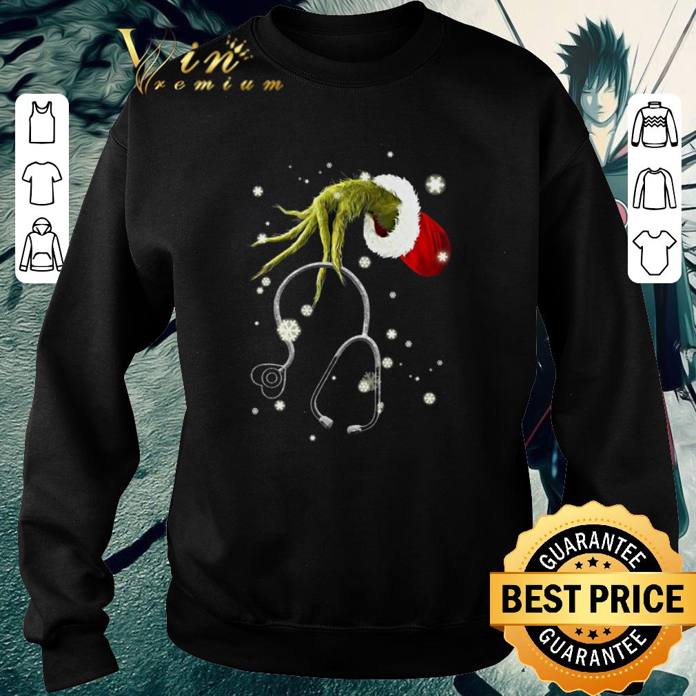 Nice Grinch hand hold Stethoscope Nurse Christmas shirt