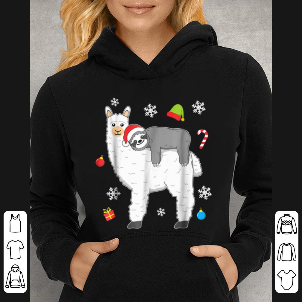 Pretty Christmas Funny Fluffy Animal Sloth Riding Llama shirt