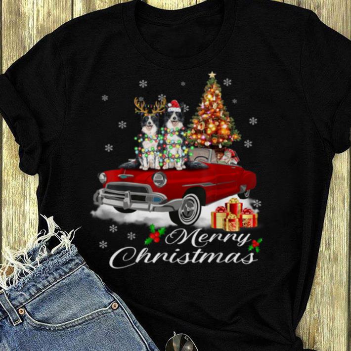 Top Border Collie on Red Truck Christmas Pajama Dog Lover Gifts shirt