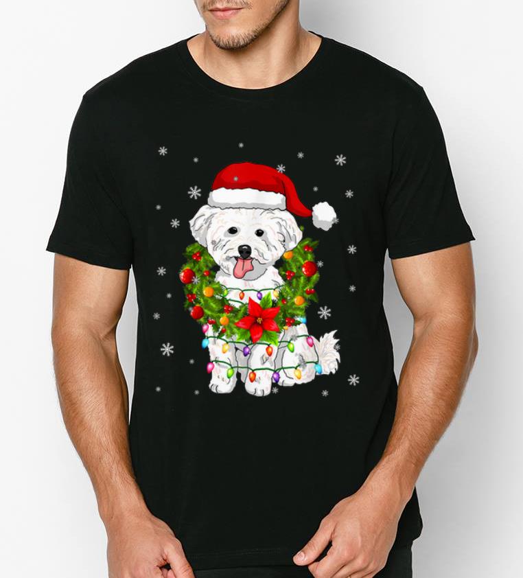 Top Santa Bichon Frise Dog With Christmas Lights Dog Lovers shirt