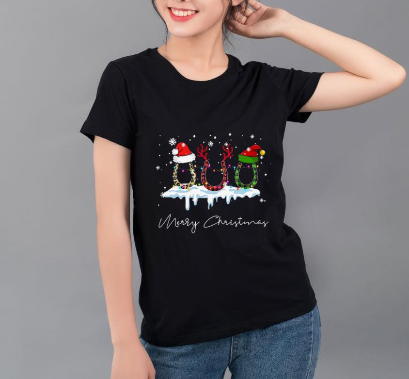 Beautiful Horseshoe Merry Christmas Leopard Plaid With Lights shirt