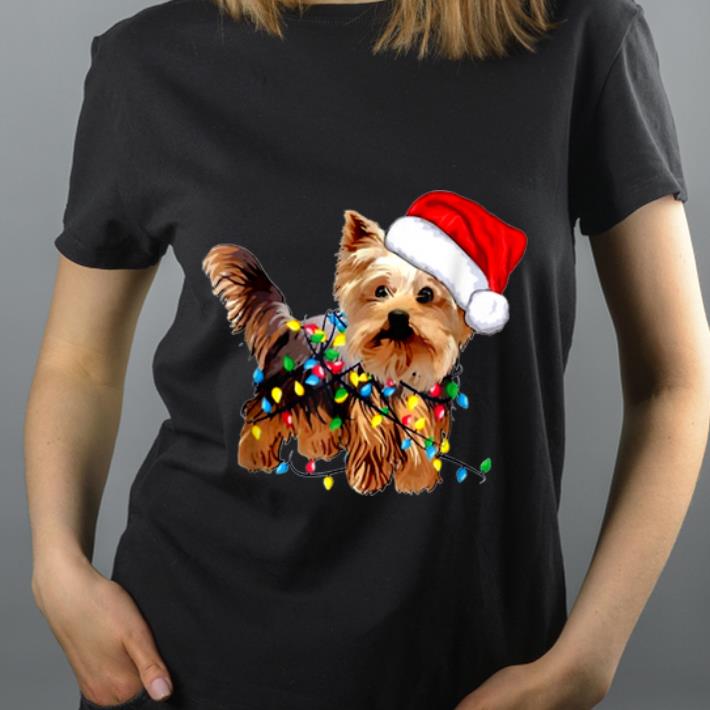 Great Yorkie Christmas Light Santa Hat Merry Christmas Dog Lovers shirt