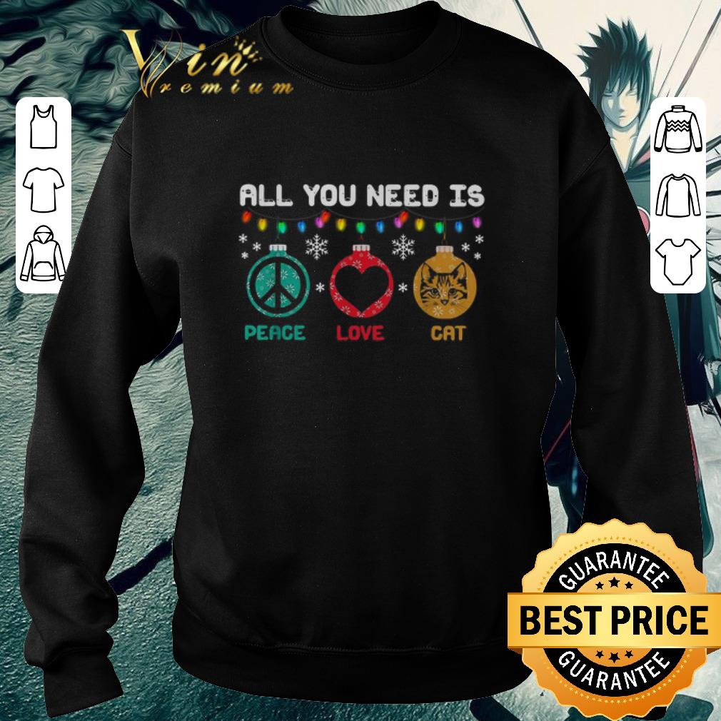 Official All you need is peace sign love cat Christmas lights shirt
