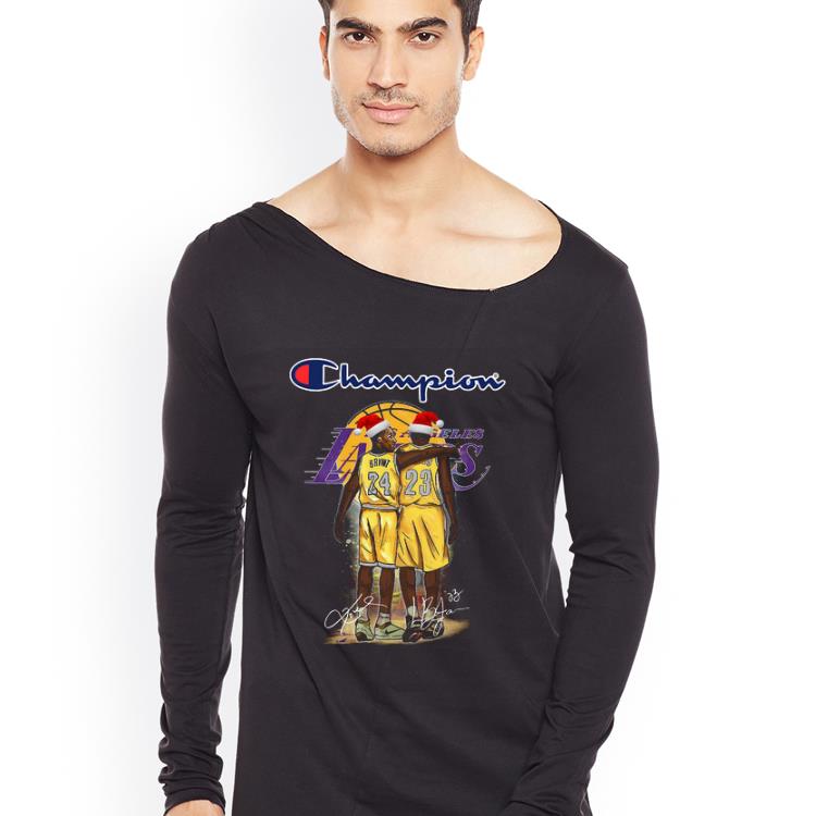 Original Los Angeles Lakers Kobe Bryanat and Lebron James Champions Christmas shirt