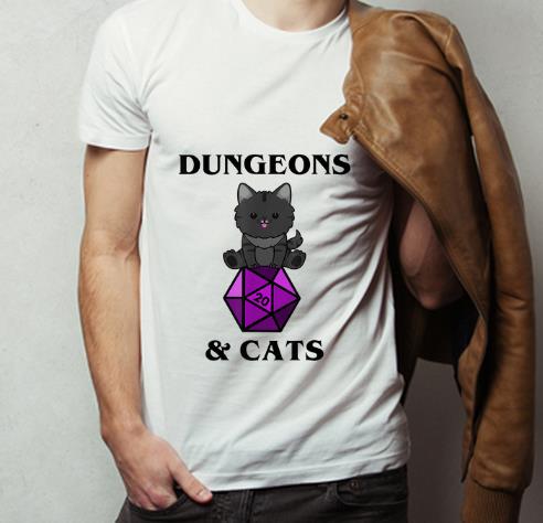 Pretty Dungeons And Cats Nerdy RPG Dragon D20 Dice Gamer shirt