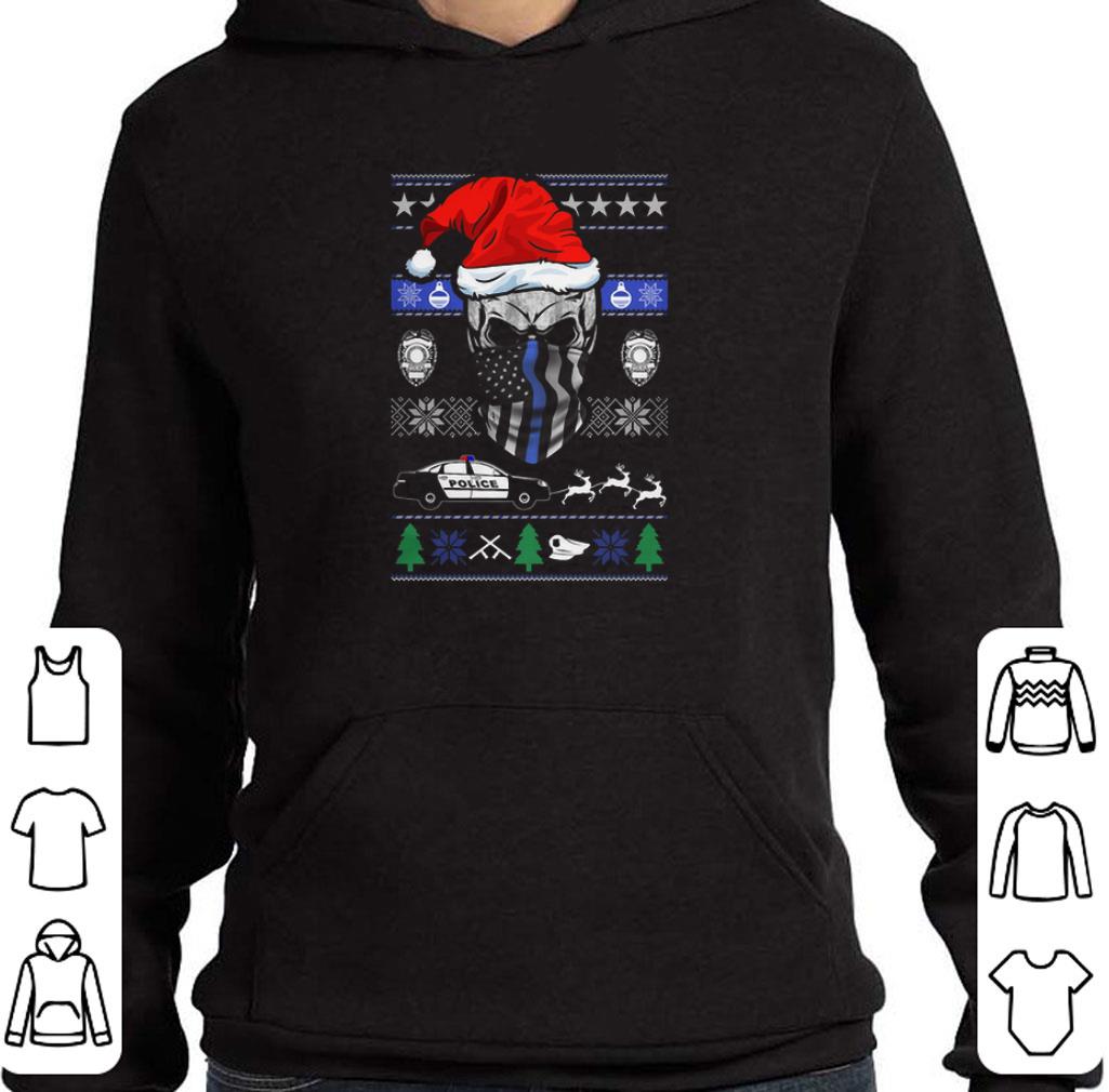 Santa skull Thin Blue Line ugly Christmas shirt