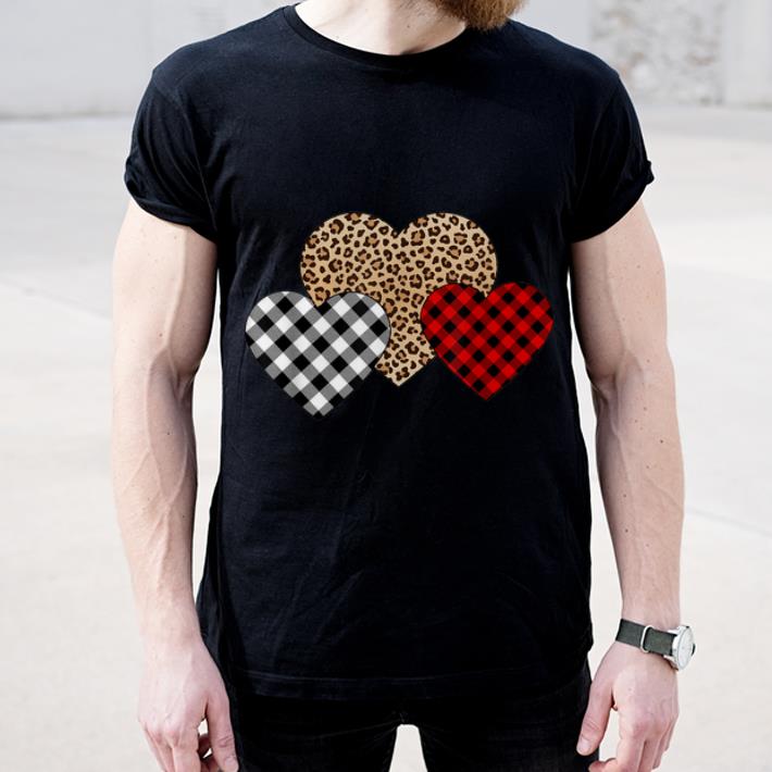 Official Valentine's Day Valentine Three Hearts Leopard Buffalo Plaid shirt