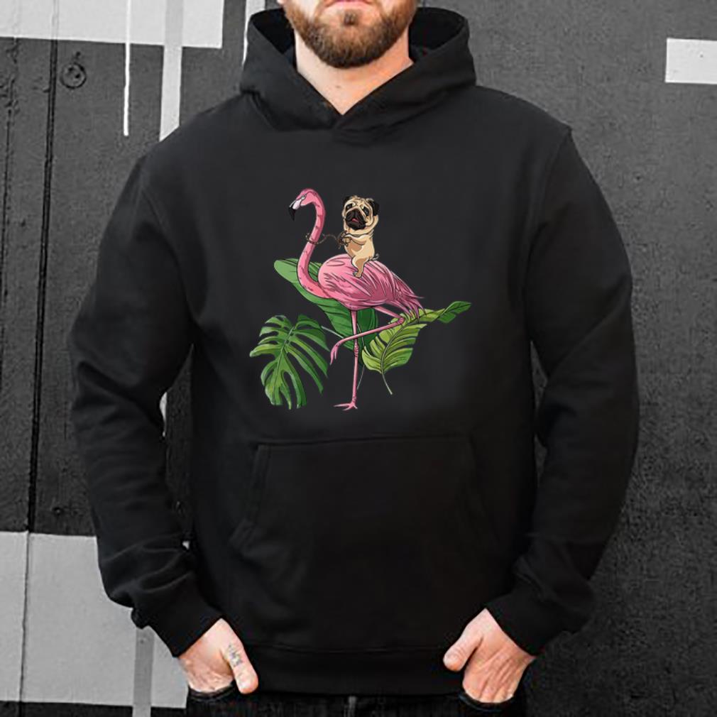 Top Pug Dog Riding Flamingo shirt