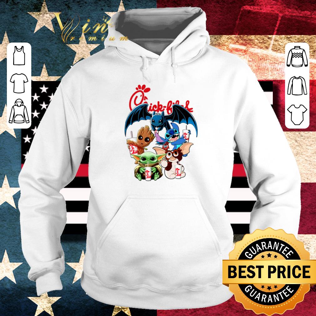 Awesome Chick Fil A Mashup Baby Yoda Baby Groot Toothless Stitch Gizmo shirt