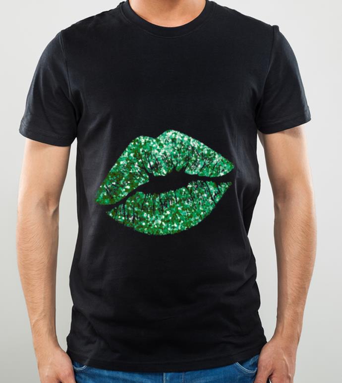 Original Green Glitter Lips Kiss Me I Am Irish St Patricks Day shirt
