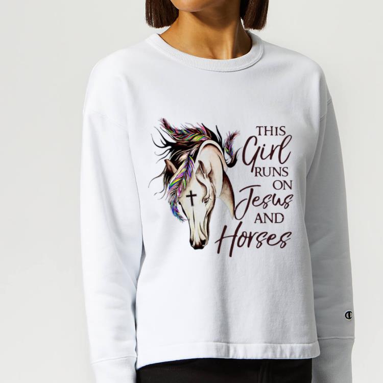 Premium This Girl Runs On Jesus And Horses Christian Cross shirt