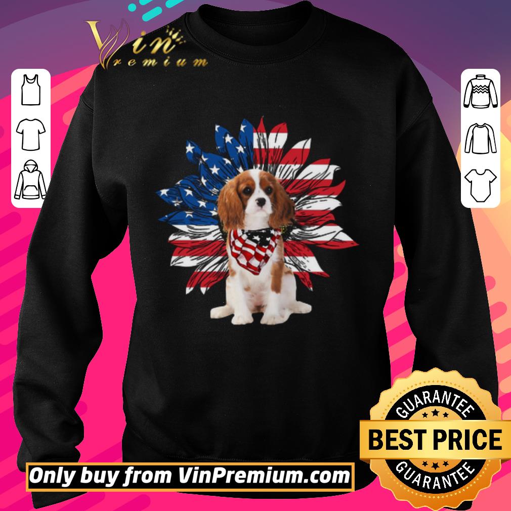 Funny Cavalier King Charles Spaniel Dog Sunflower American Flag shirt