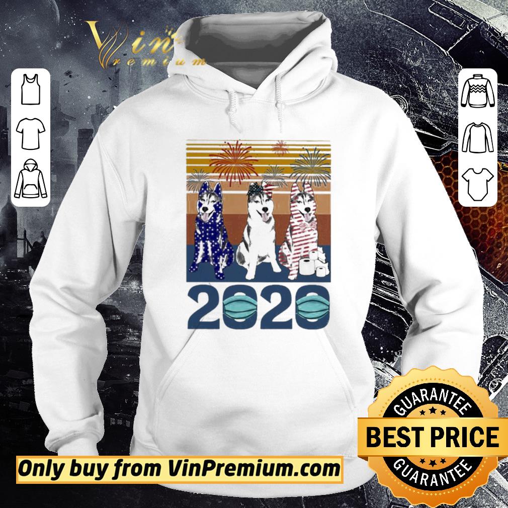 Awesome Husky Dog happy independence Day American mask vintage 2020 shirt