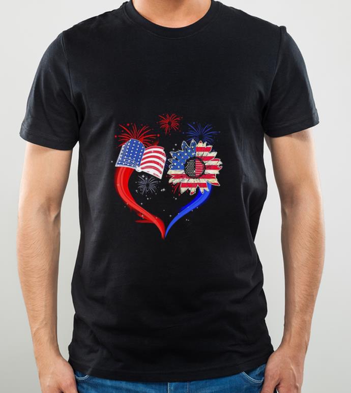 Nice Love Book And Sunflower American Flag 4th Of July Day shirt