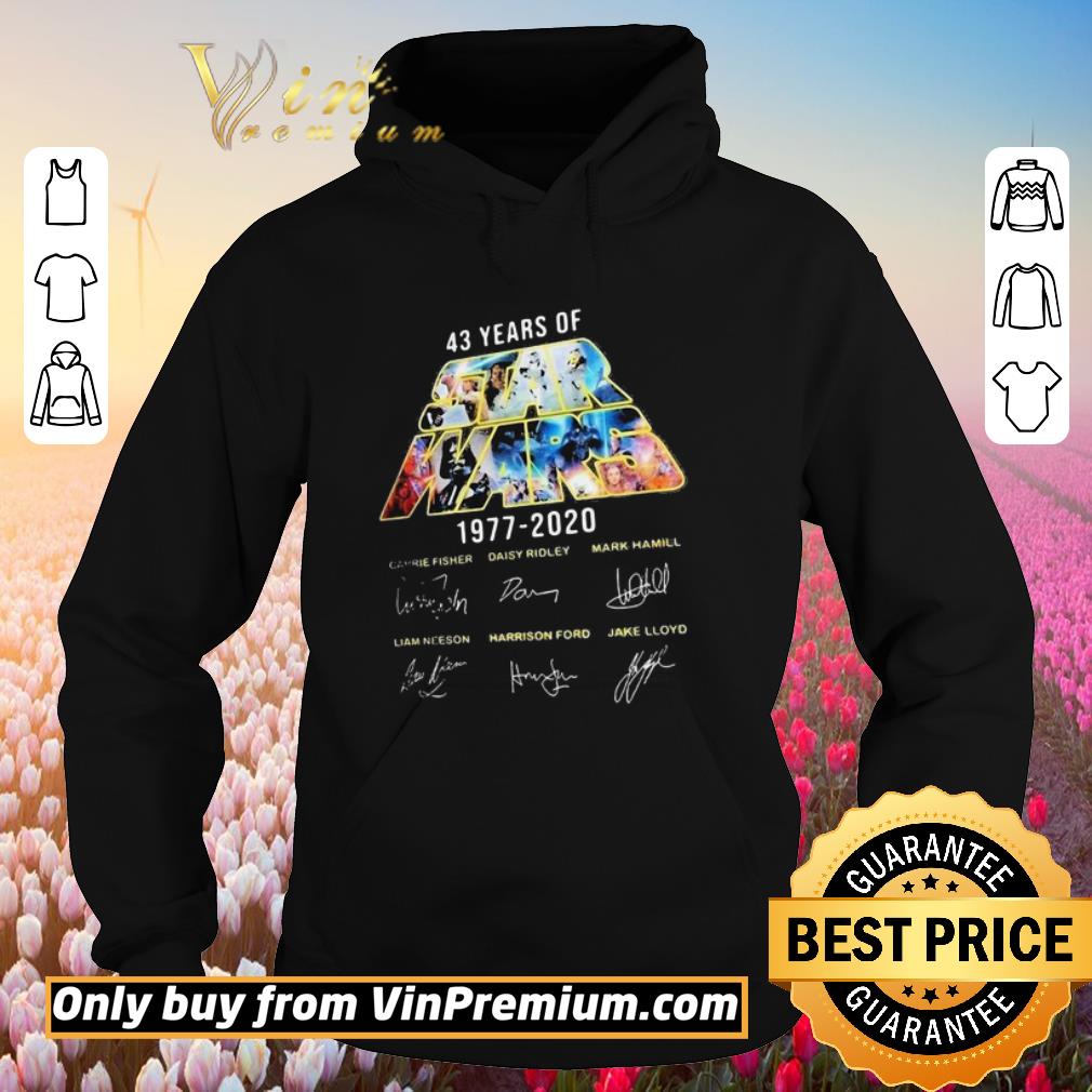 Official Star wars 43 years of 1977 2020 carrie fisher daisy ridley mark hamill liam neeson harrison ford jake lloyd signatures shirt