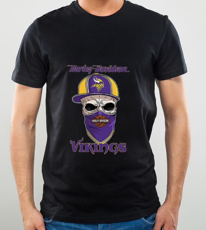 Pretty Skull Mask Harley Davidson And Minnesota Vikings Hat shirt