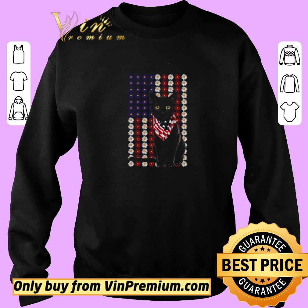 Funny Black Cat Daisy American Flag Happy 4th Of July shirt