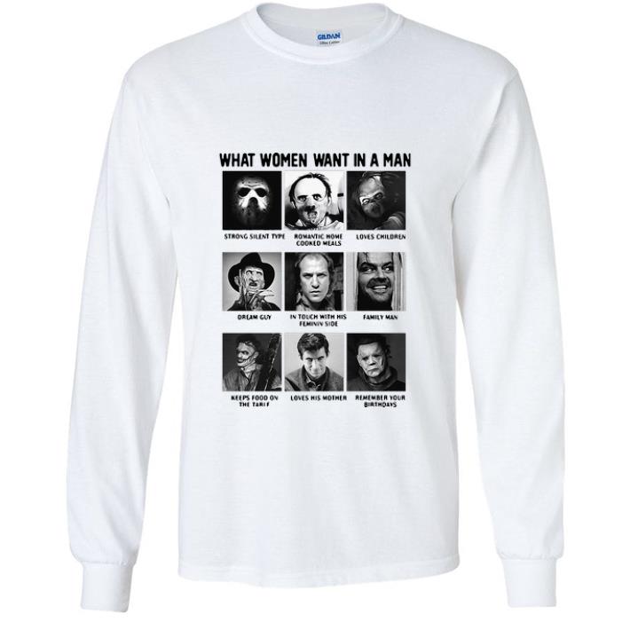 Official What Women Want In A Man Horror Character shirt