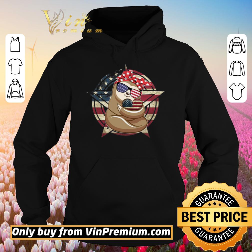 Hot Sloth Hug Heart American Flag Happy 4th Of July shirt