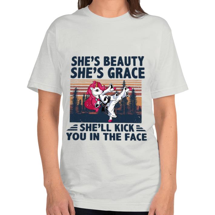 Awesome Vintage Unicorn Karate She’s Beauty She’s Grace She’ll Kick You In The Face shirt 3