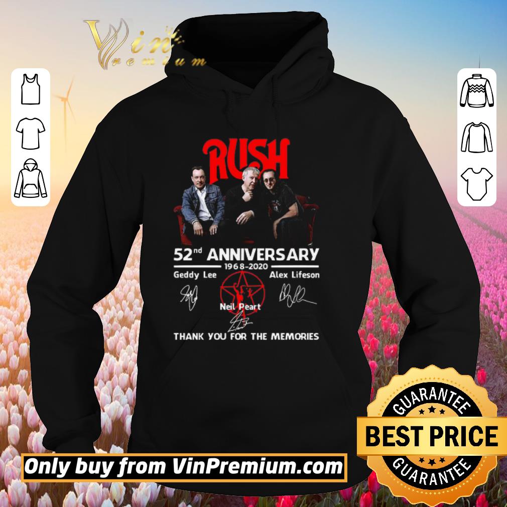 Official Rush 52nd Anniversary 1968 2020 Geddy Lee Alex Lifeson Neil Peart Thank You For The Memories Signatures shirt