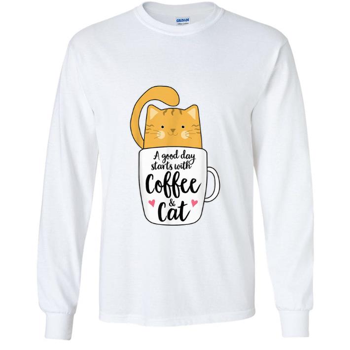 Nice A Good Day Starts With Coffee And Cat shirt