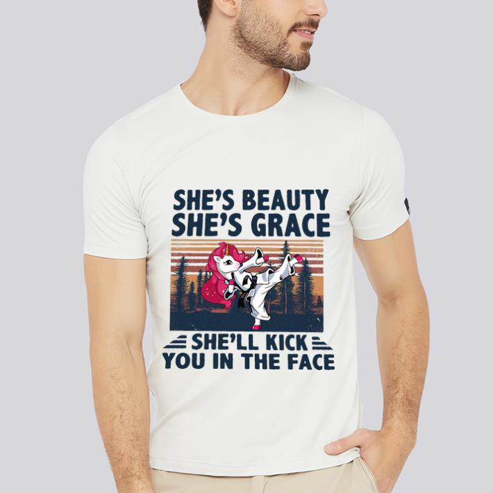 Awesome Vintage Unicorn Karate She’s Beauty She’s Grace She’ll Kick You In The Face shirt 2