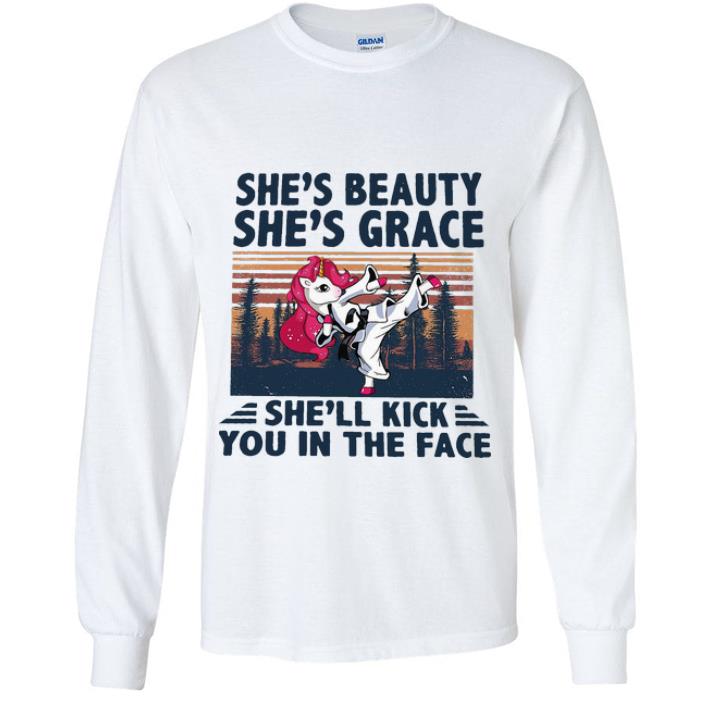 Awesome Vintage Unicorn Karate She’s Beauty She’s Grace She’ll Kick You In The Face shirt