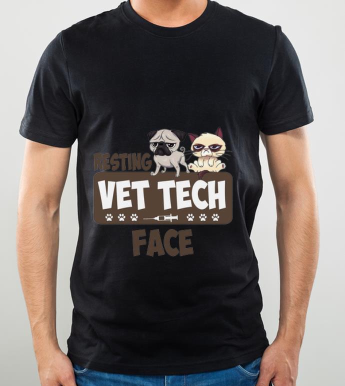 Hot Pug And Grumpy Cat Resting Vet Tech Face shirt