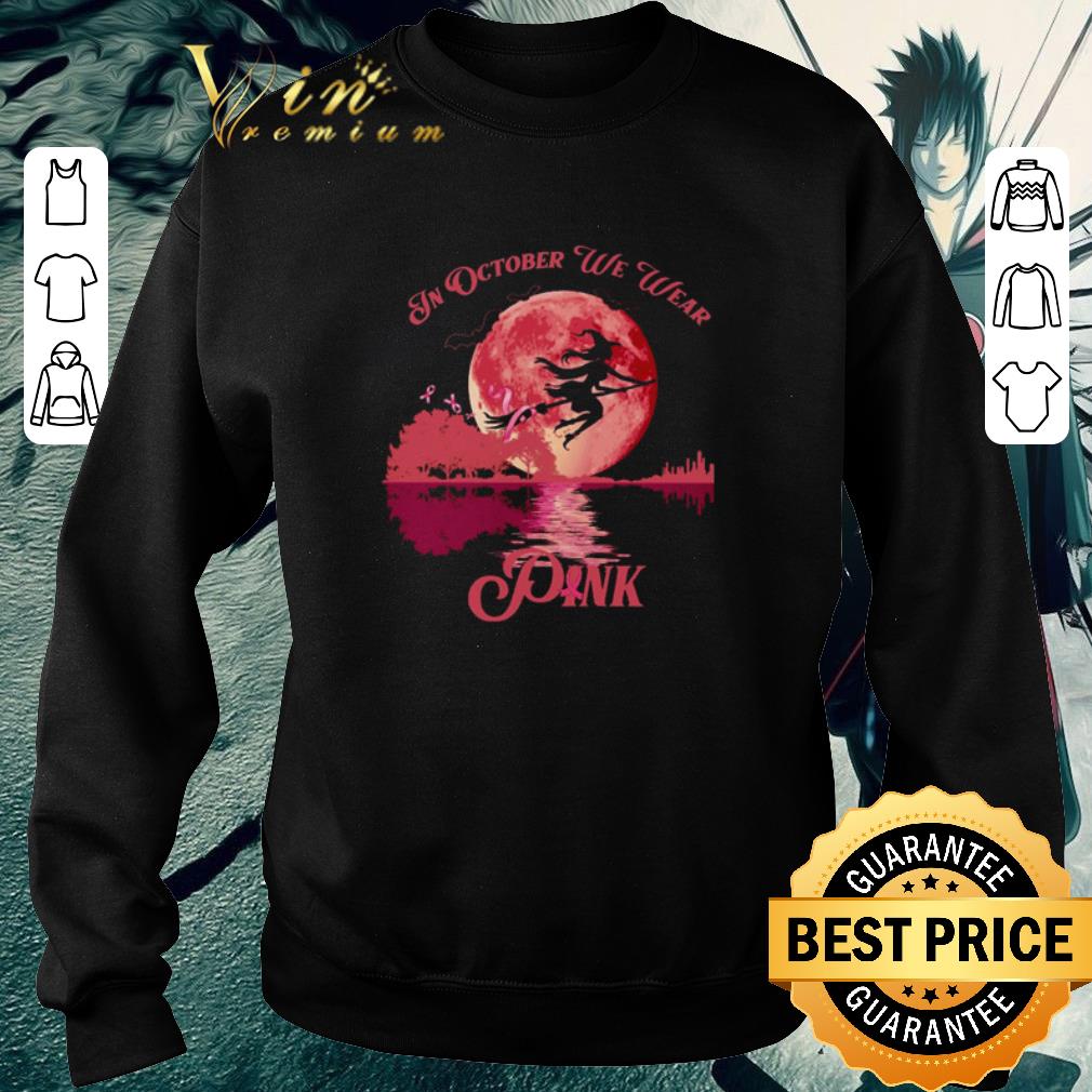 Pretty Guitar witch sitting on the broom in October we wear pink breast cancer shirt 5 Pretty Guitar witch sitting on the broom in October we wear pink breast cancer shirt