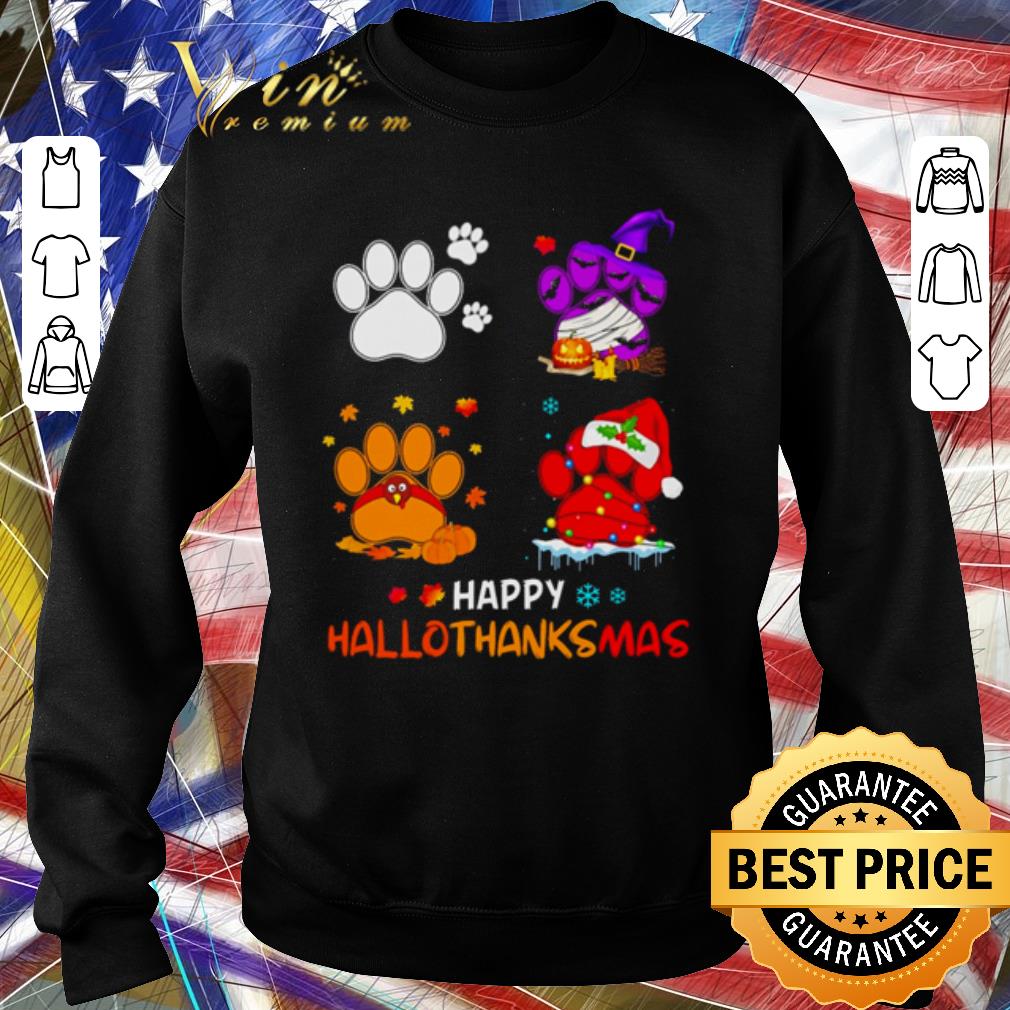 Official Dog paw Merry Christmas Happy Hallothanksmas shirt