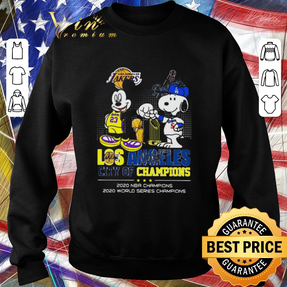Top Mickey Mouse And Snoopy Los Angeles City Champions 2020 NBA Champions 2020 World Series Champions shirt