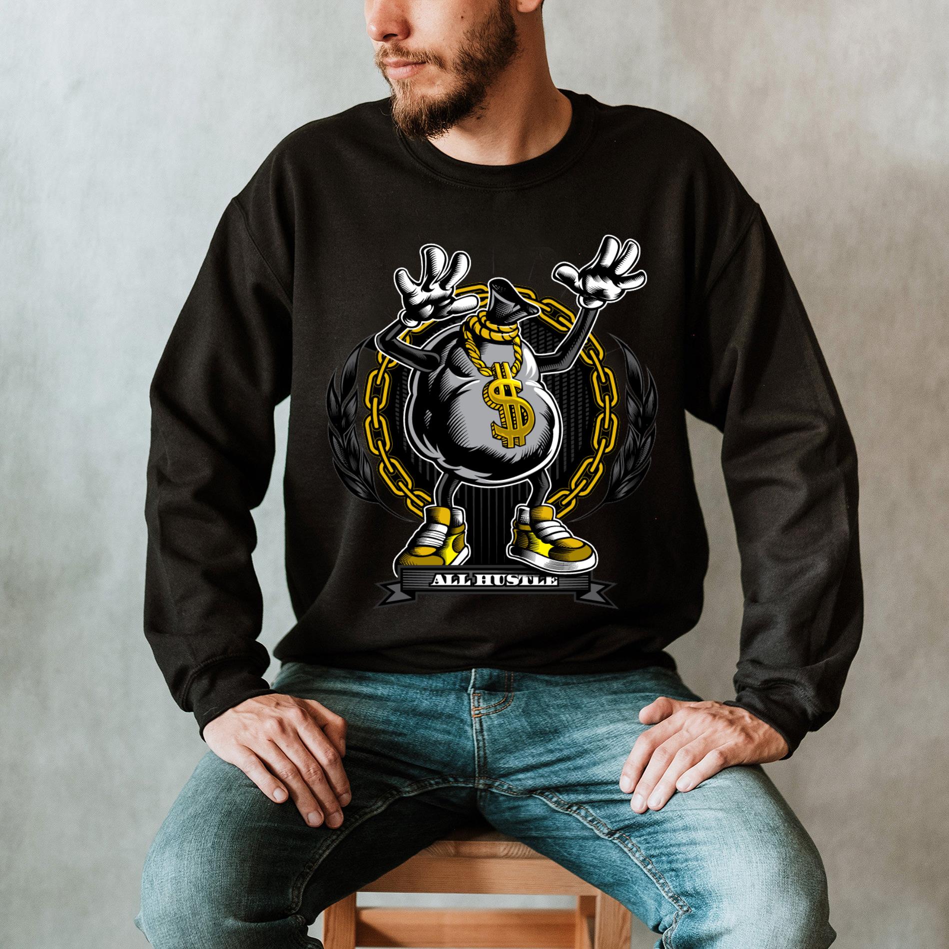 Cat What? Funny Black Cat Shirt, Murderous Cat With Knife Pullover Shirt 8 The All Hustle For Money Sweat Shirt