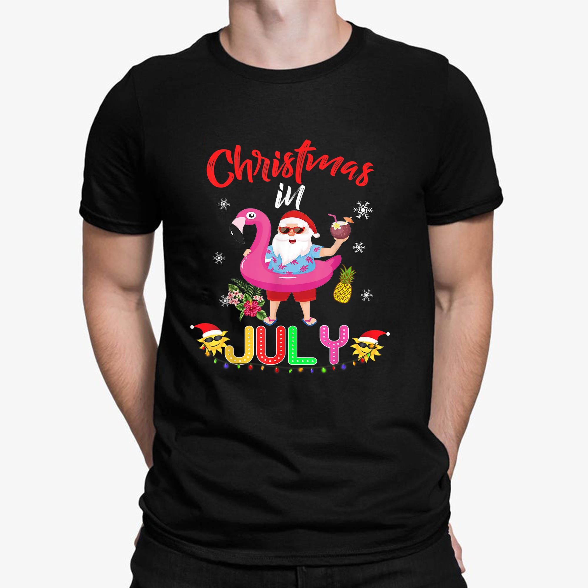 Christmas in July Santa Hawaiian flamingo Summer Beach T Shirt - Christmas in July Mid Year Report Still Naughty Vintage Tank Top, Sweatshirt