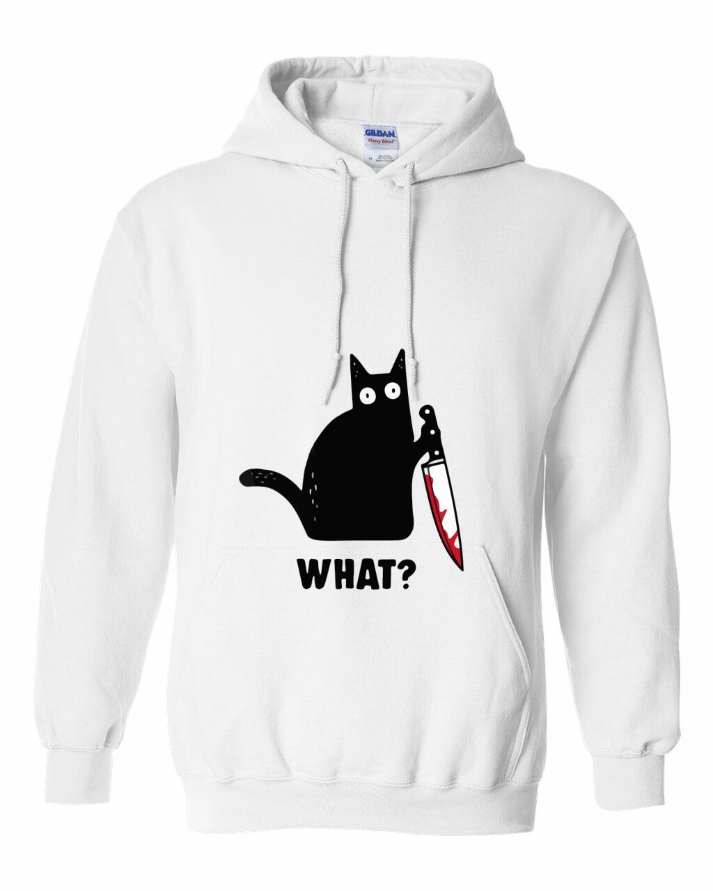Cat What? Funny Black Cat Shirt, Murderous Cat With Knife Pullover Shirt 2 Cat What? Funny Black Cat Shirt, Murderous Cat With Knife Pullover Shirt