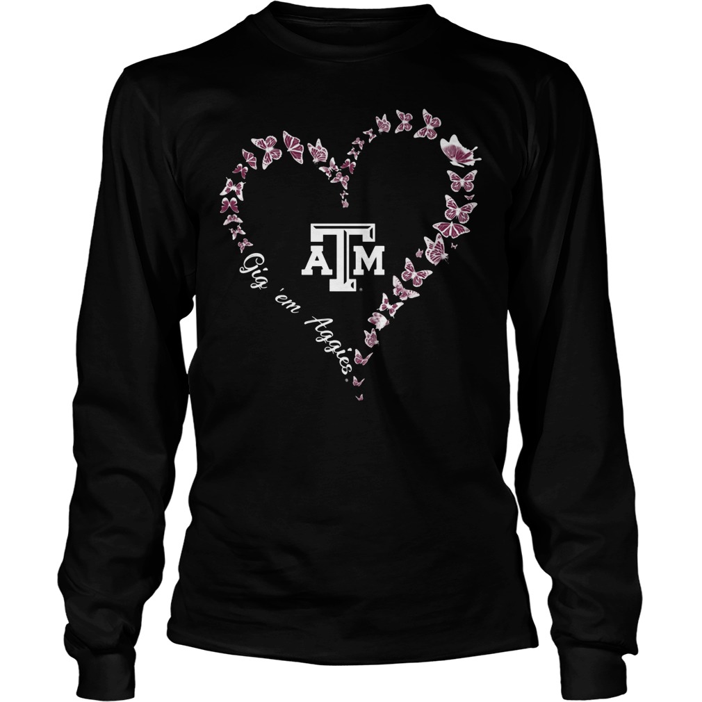 Texas AM Aggies Butterflies Heart Shirt 3 Texas Am Aggies Butterflies Heart Longsleeve