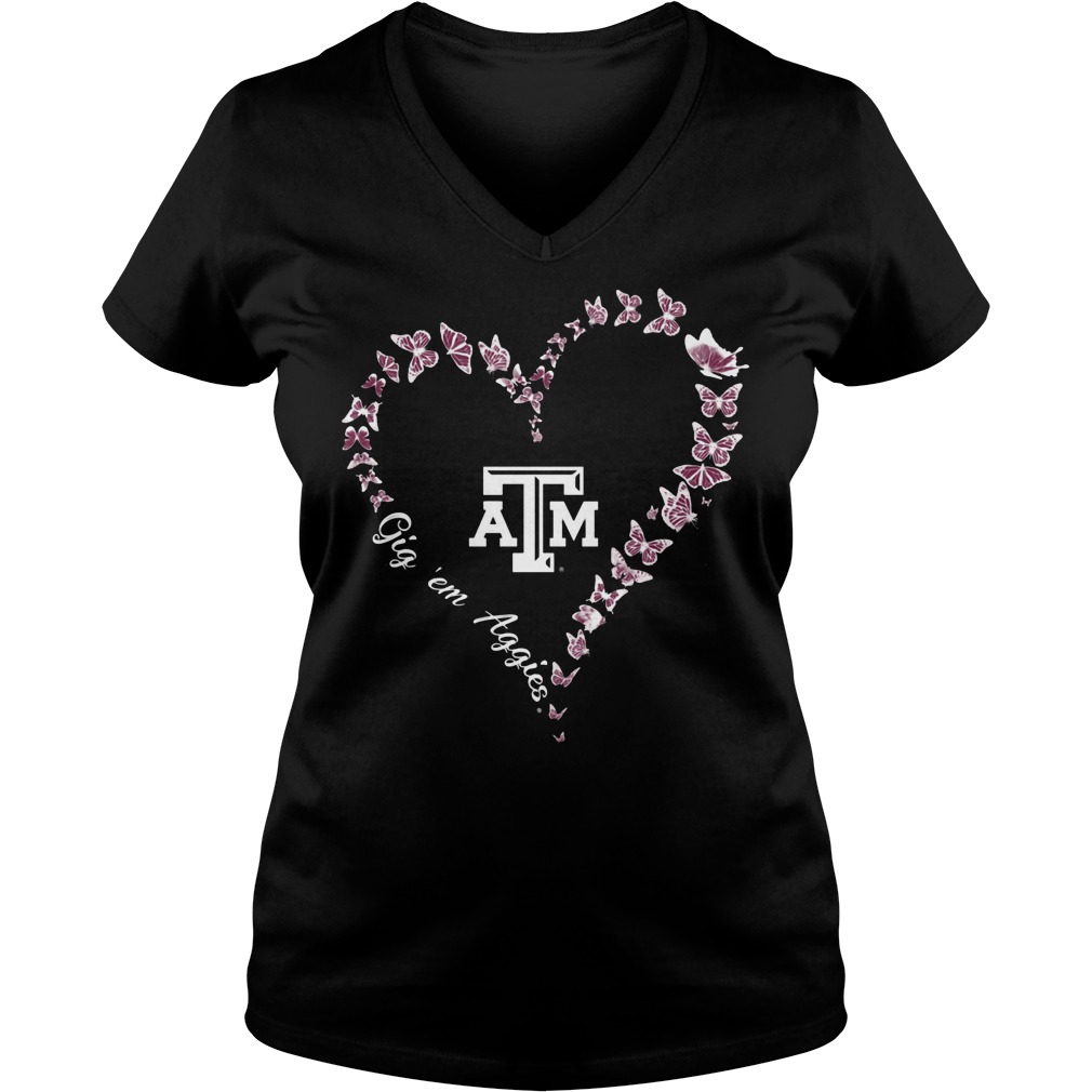 Texas AM Aggies Butterflies Heart Shirt 5 Texas Am Aggies Butterflies Heart V Neck