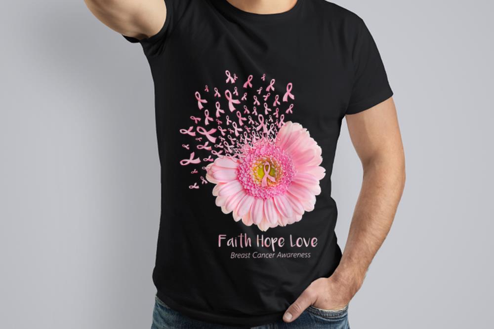 Premium Faith Hope Love Breast Cancer Awareness Pink Flower Shirt Premium Tee Shirt
