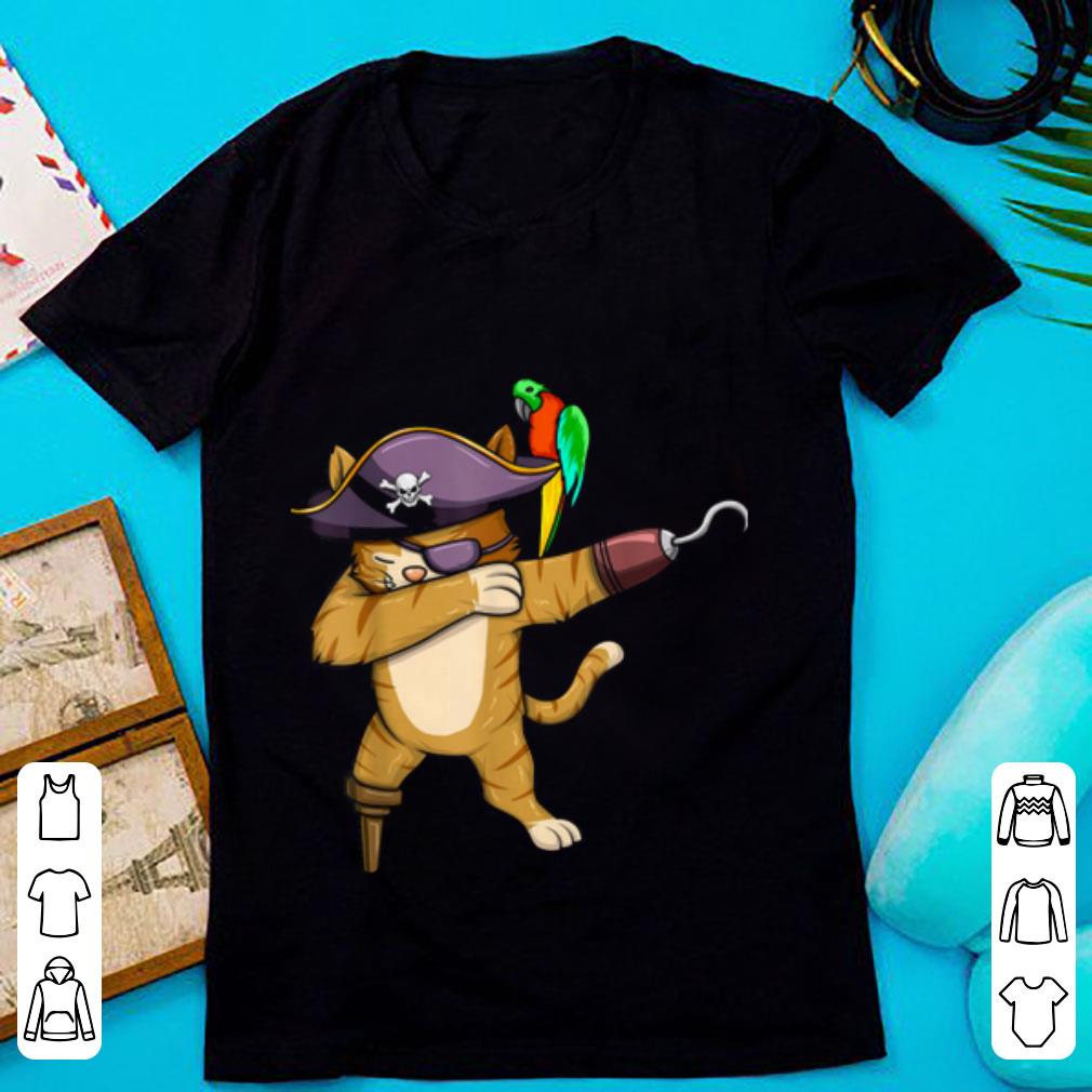 Awesome Dabbing Pirate Cat With Parrot Funny Halloween Costume shirt