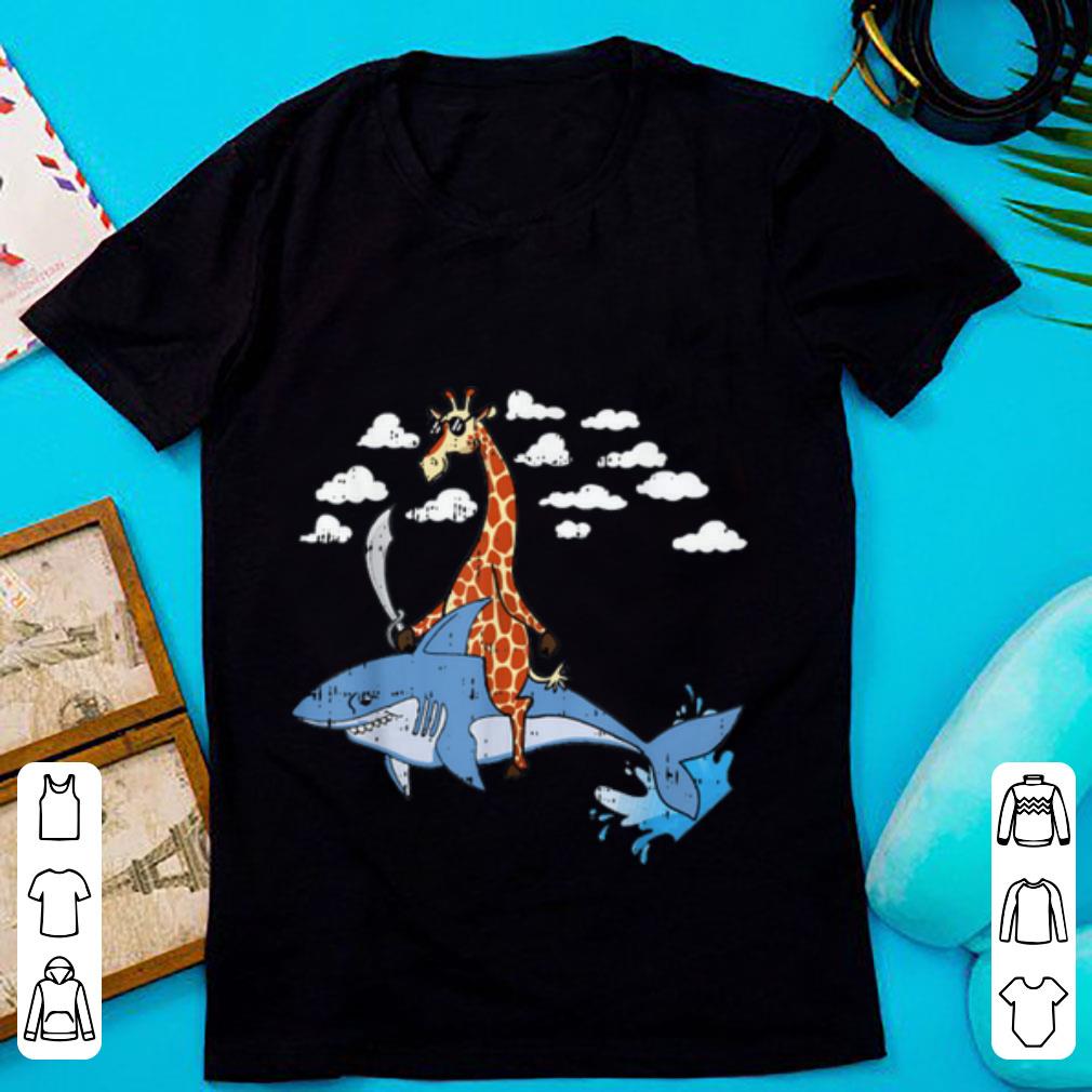 Hot Giraffe Pirate Riding Shark Sword Cute Animal Halloween Gift shirt