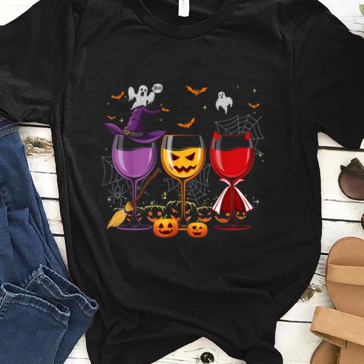 Nice Three Glasses Of Wines Halloween Alcohol Drinking shirt