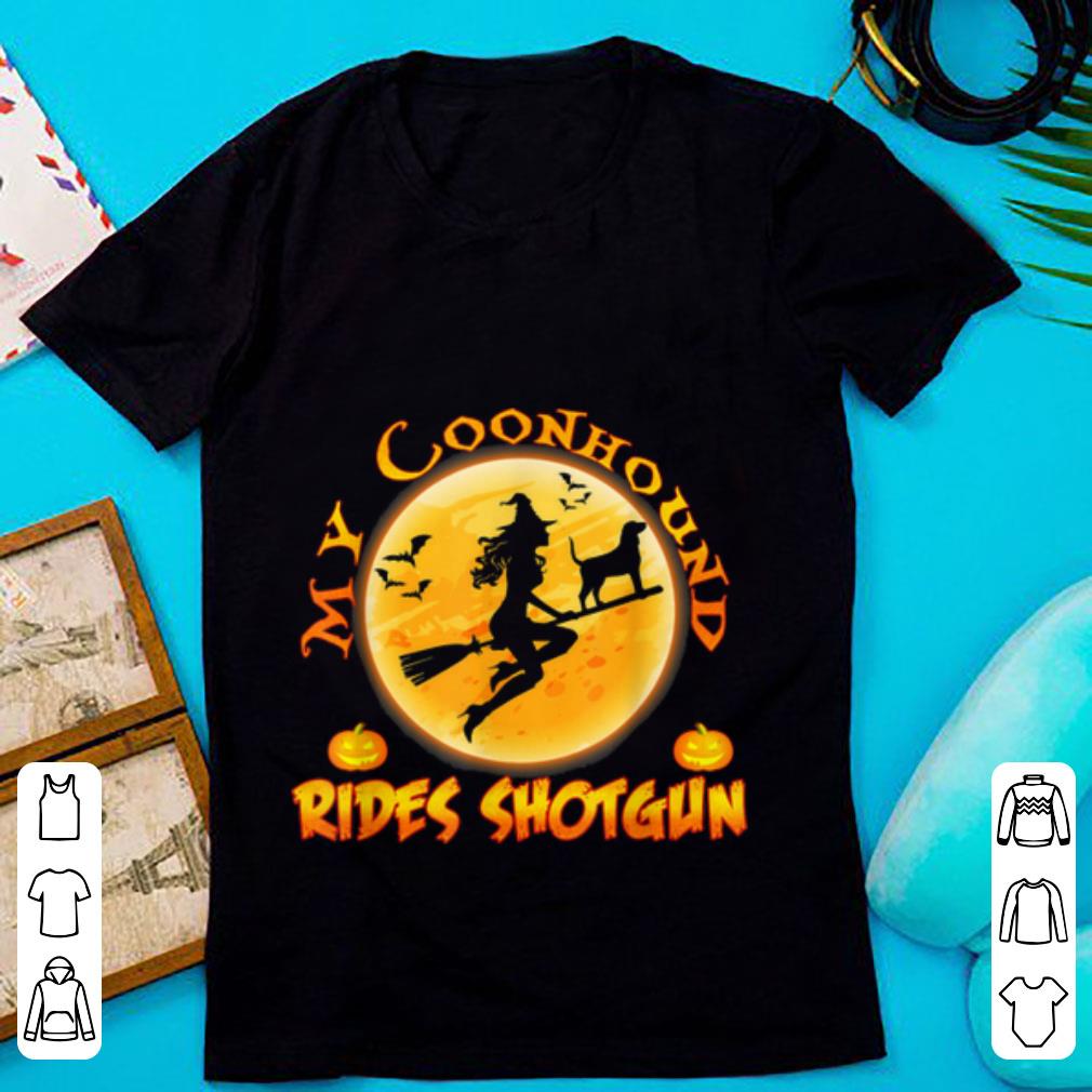 Official My Coonhound Dog Rides Shotgun Halloween Costumes Dogs shirt