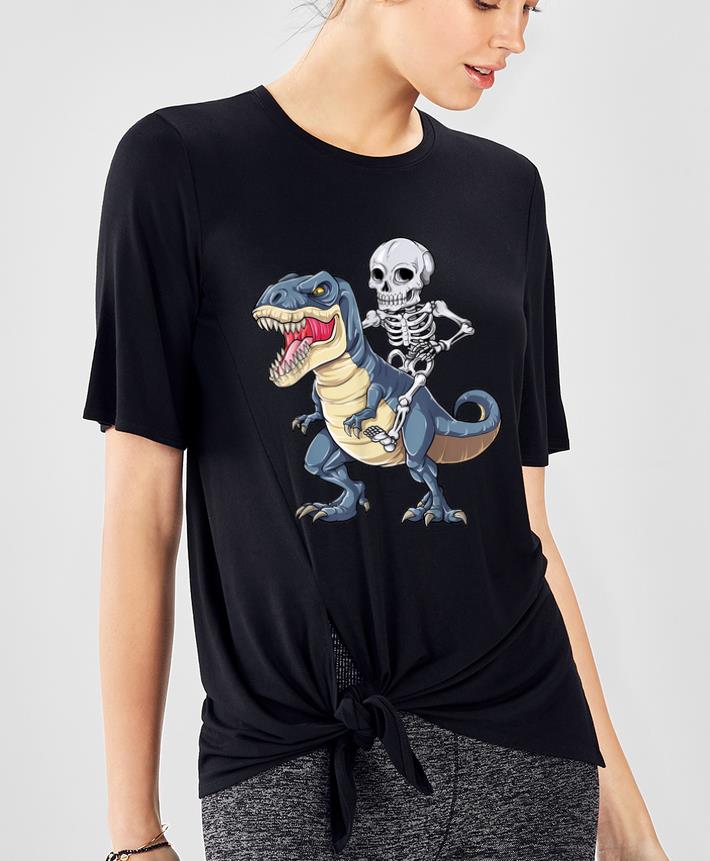 Original Skeleton Riding Dinosaur T rex Halloween Kids Boys shirt