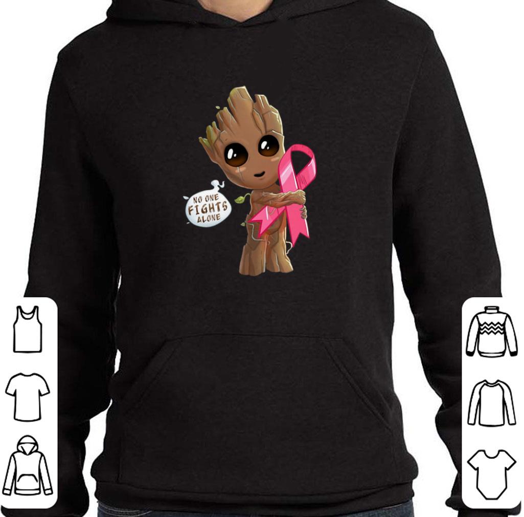 Top Baby Groot hug Breast Cancer no one fights alone shirt